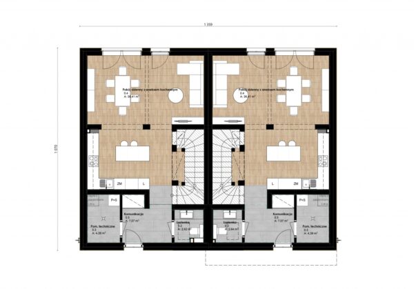 Projekt domu Bieszczadzki 01 (bliźniak) - rzut pomieszczeń na piętrze