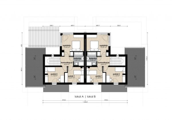 Projekt domu Bieszczadzki 03 PG (bliźniak) - rzut pomieszczeń na piętrze