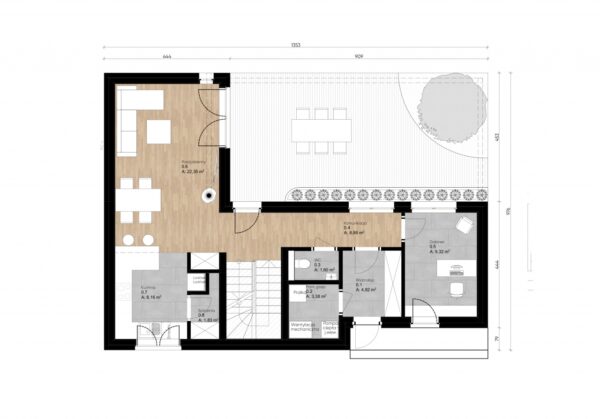 Projekt domu Bieszczadzki 05 - rzut pomieszczeń na parterze