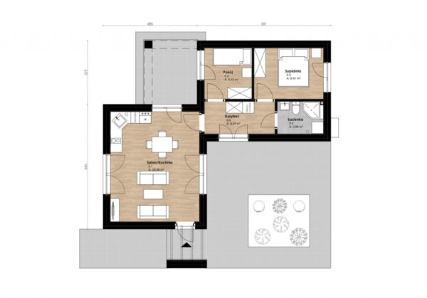Projekt domu Drawieński 01 - rzut pomieszczeń