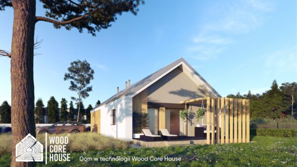 Projekt domu Ojcowski 03A - widok elewacji tylnej z tarasem