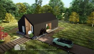 Projekt domu Pieniński 02 - widok na elewację boczną z dodatkowym wejściem i wejściem głównym