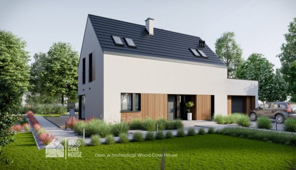 Projekt domu Tatrzański 03 G1 - widok na elewację frontową wraz z wejściem i garażem